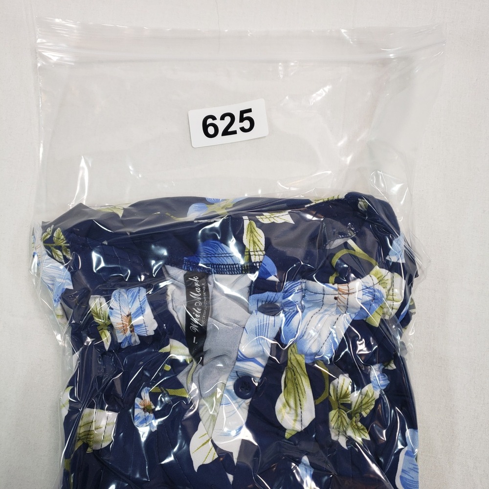 White Mark Womens Navy Blue Floral Pleated‎ Henley Sleeveless Tunic Top Large - Picture 8 of 8